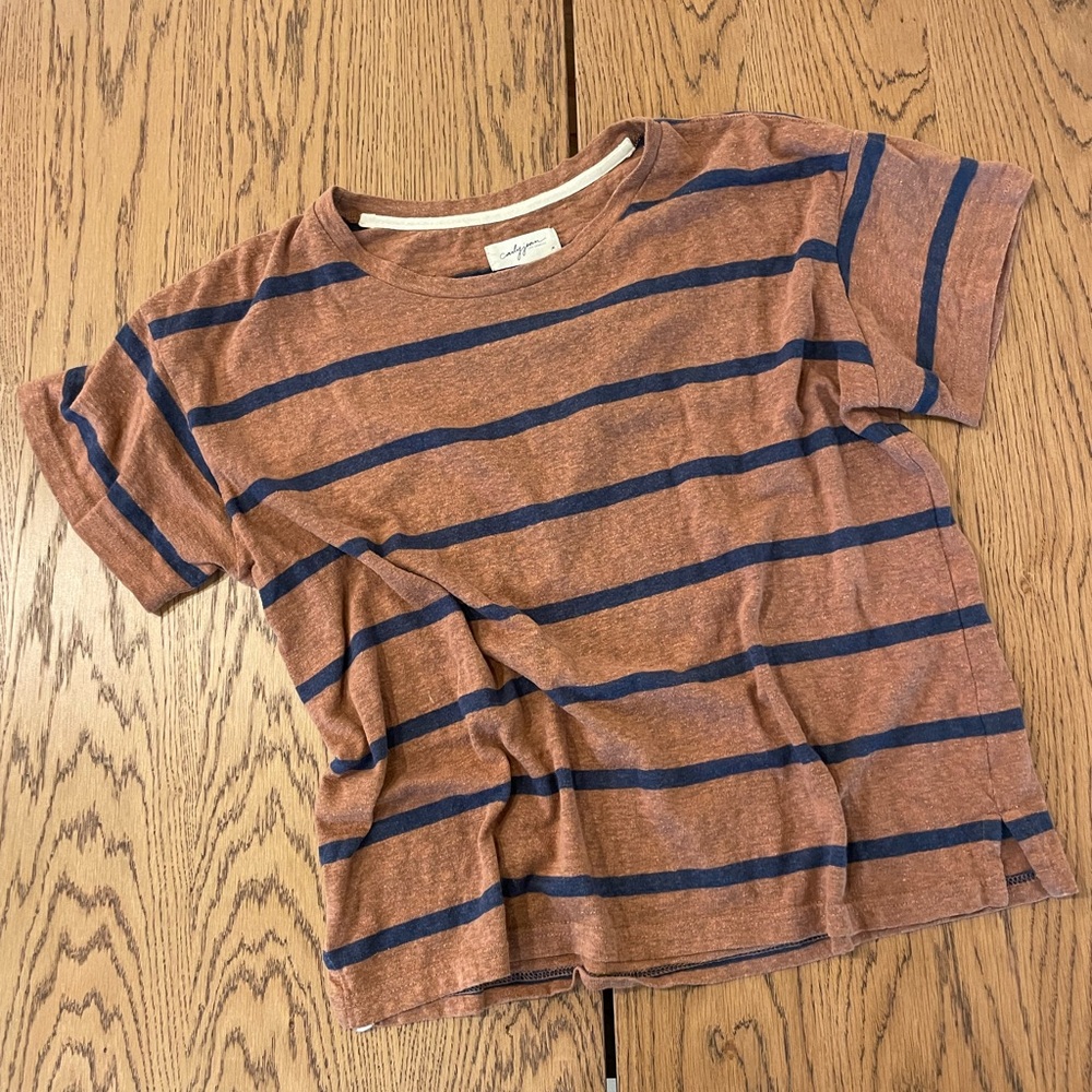 Carly Jean Los Angeles Brown and Blue Striped Tee